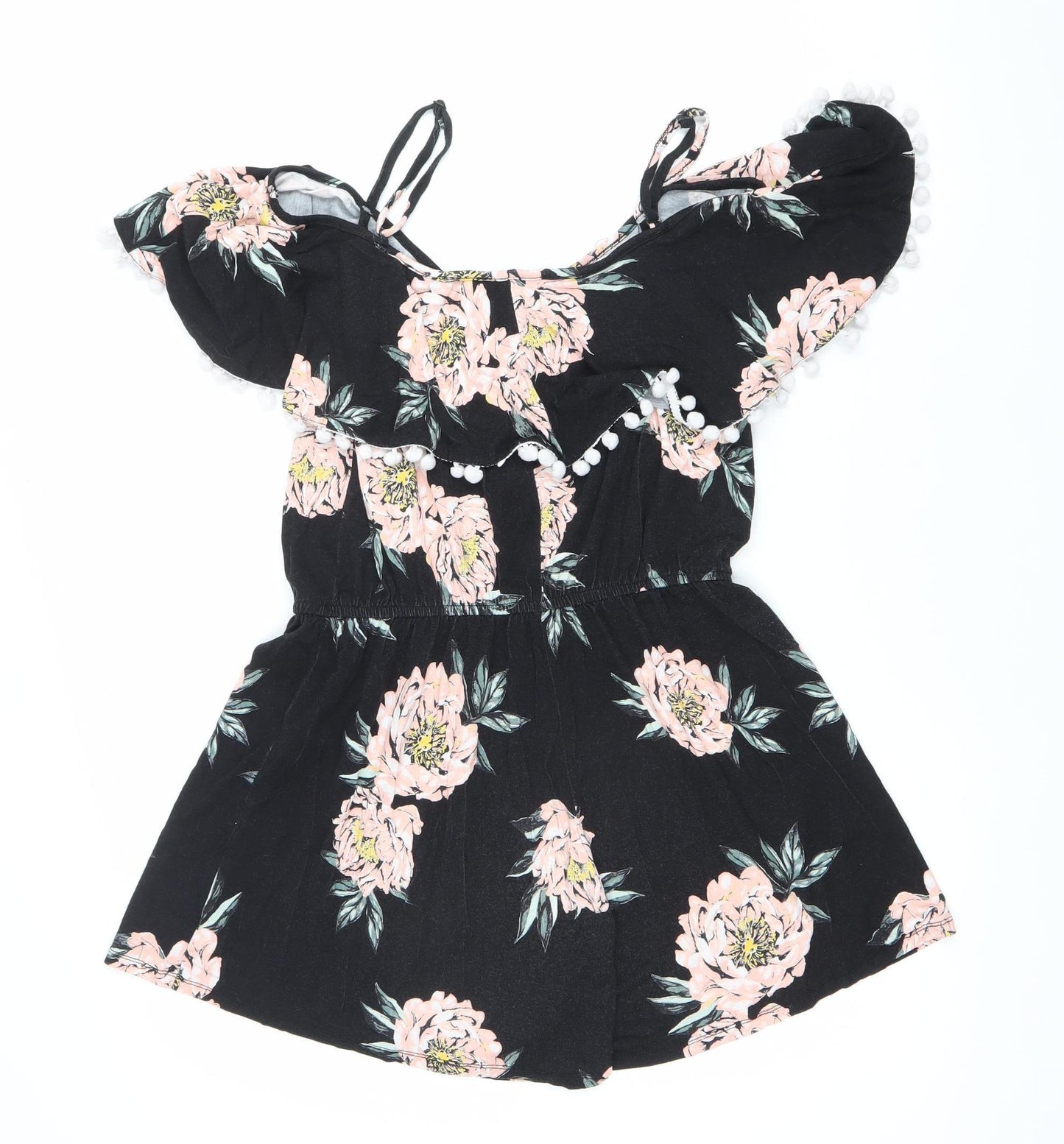 Elect Women Black Floral Off Shoulder Playsuit UK 14 Summer Ruffle