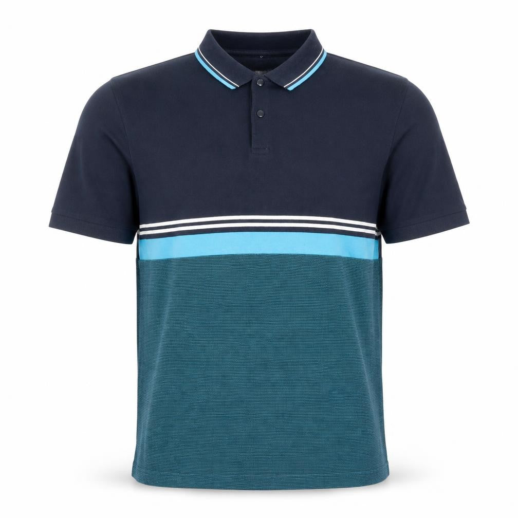 Very Men’s Blue Colourblock Striped Cotton Polo Shirt Size L