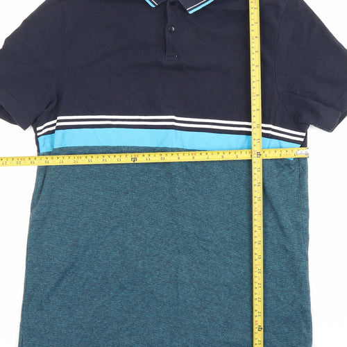 Very Men’s Blue Colourblock Striped Cotton Polo Shirt Size L