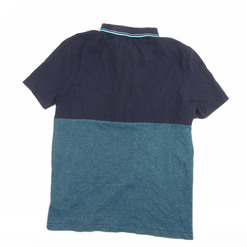 Very Men’s Blue Colourblock Striped Cotton Polo Shirt Size L