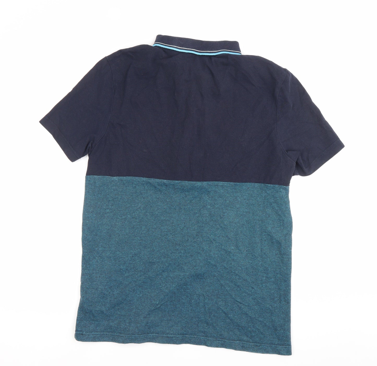 Very Men’s Blue Colourblock Striped Cotton Polo Shirt Size L