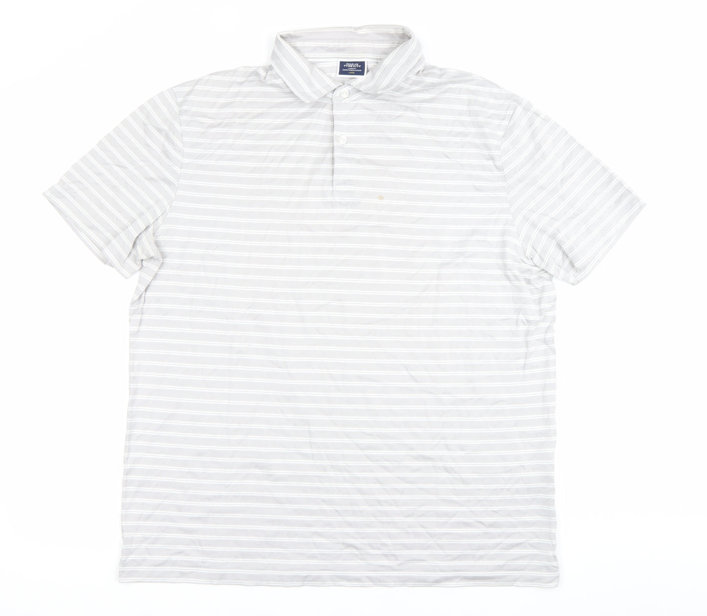 Charles Tyrwhitt Men's Grey Striped Polo Shirt Size L Cotton