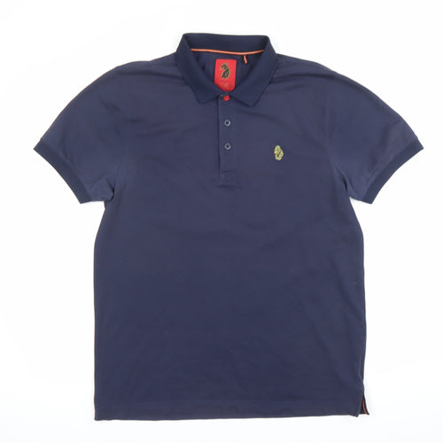 Luke Mens Blue Polo Shirt Size L Short Sleeve Cotton Blend