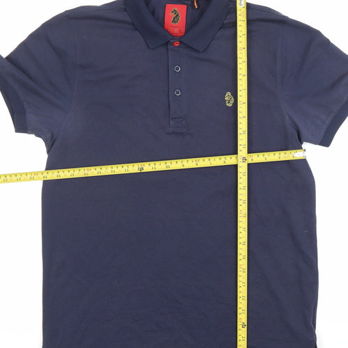 Luke Mens Blue Polo Shirt Size L Short Sleeve Cotton Blend