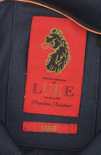 Luke Mens Blue Polo Shirt Size L Short Sleeve Cotton Blend