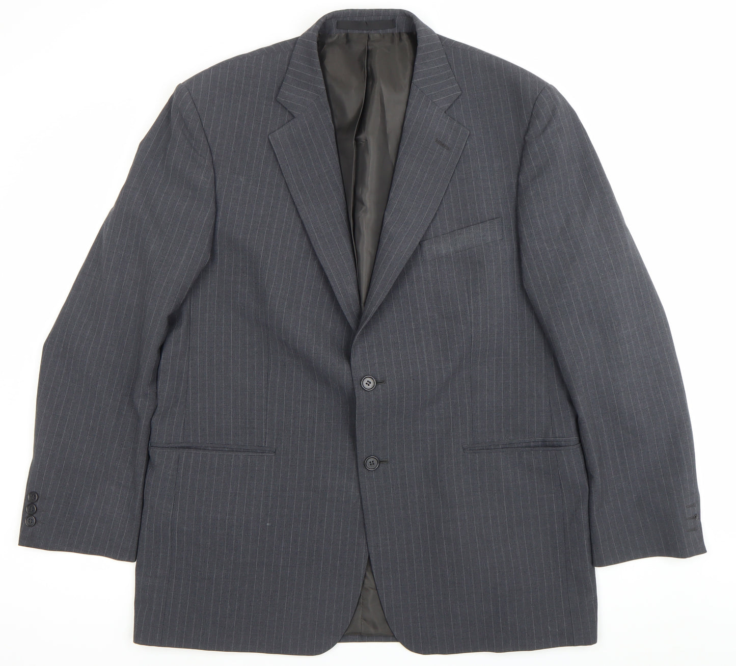Marks and Spencer Men Grey Pinstripe 42 Chest Notch Lapel Blazer