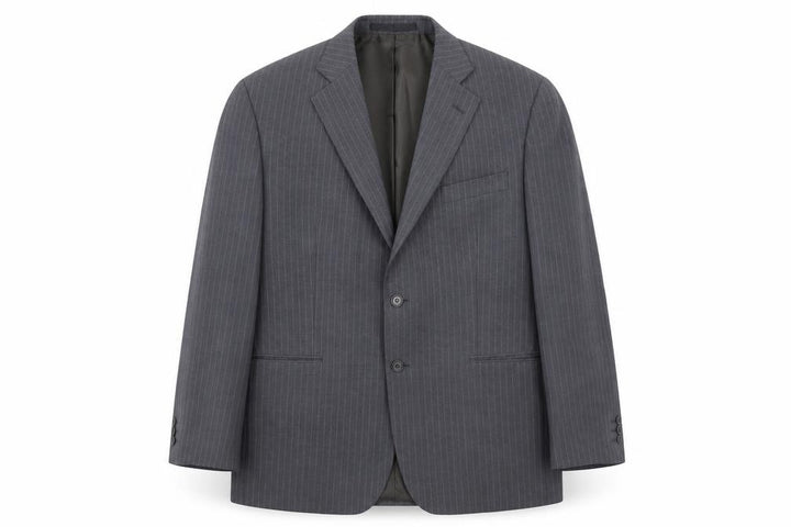 Front view of Marks & Spencer Men Grey Pinstripe 42 Chest Notch Lapel Blazer