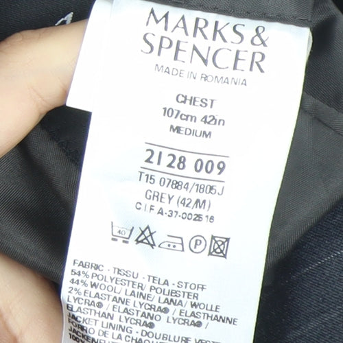 Marks and Spencer Men Grey Pinstripe 42 Chest Notch Lapel Blazer