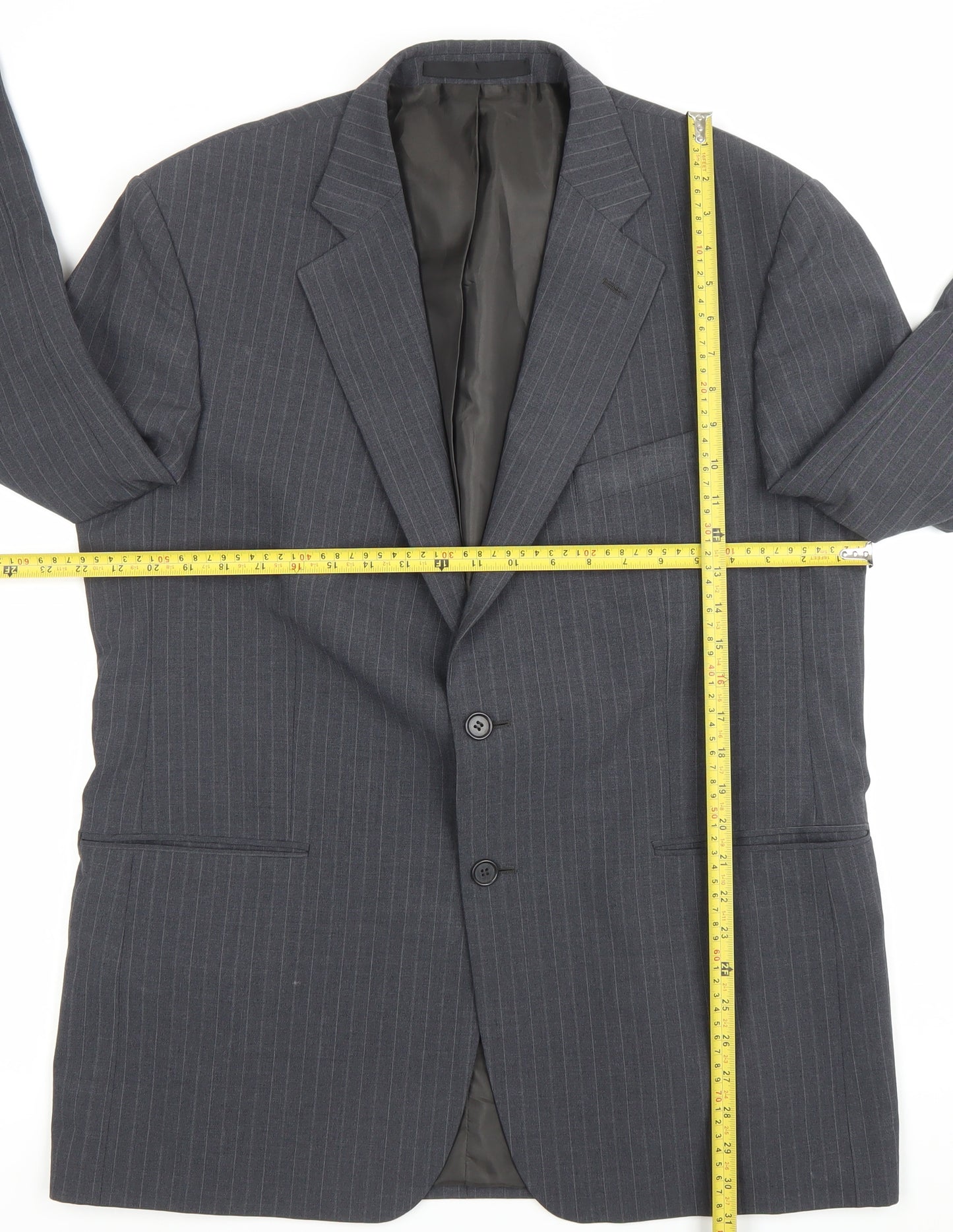 Marks and Spencer Men Grey Pinstripe 42 Chest Notch Lapel Blazer