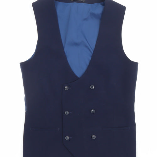 ONESIX5IVE Men's Blue Slim Fit Double-Breasted Waistcoat 36L