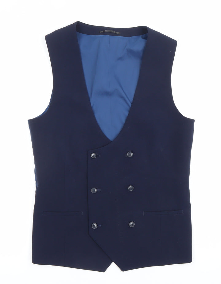 ONESIX5IVE Men's Blue Slim Fit Double-Breasted Waistcoat 36L