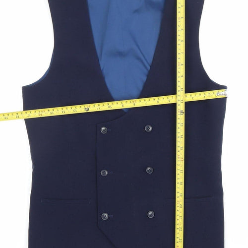 ONESIX5IVE Men's Blue Slim Fit Double-Breasted Waistcoat 36L
