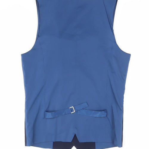 ONESIX5IVE Men's Blue Slim Fit Double-Breasted Waistcoat 36L