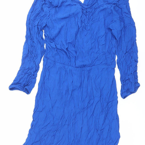 Next Women’s Blue Shift Dress Size 16 V-Neck Long Sleeve Knee Length
