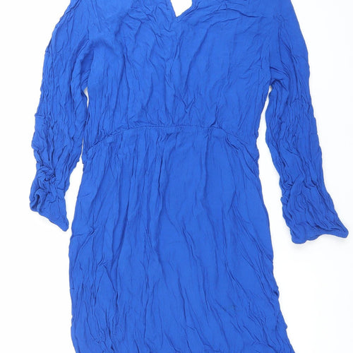 Next Women’s Blue Shift Dress Size 16 V-Neck Long Sleeve Knee Length
