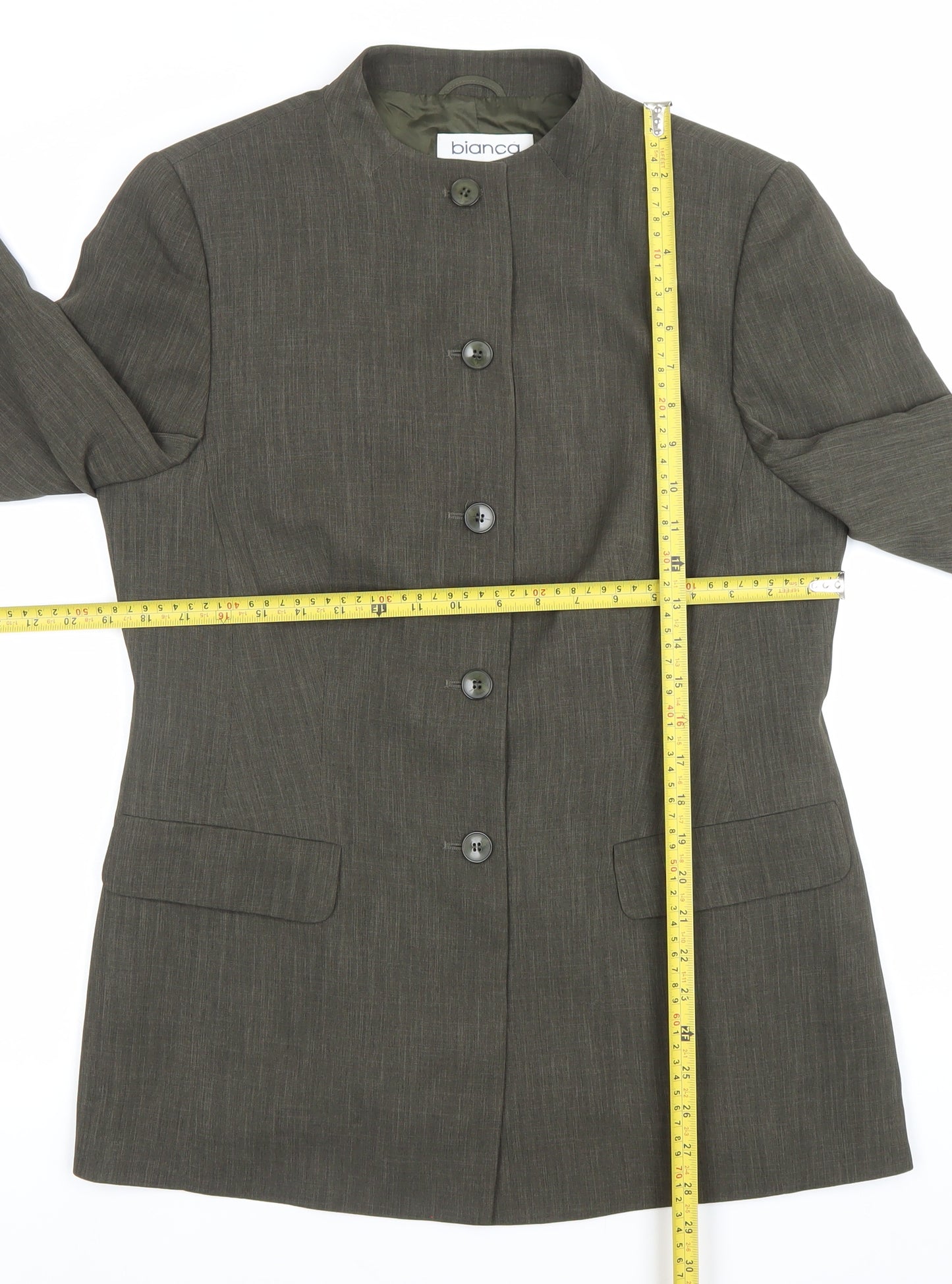 Bianca Womens Green Size 12 Polyester Single Breasted Suit Jacket