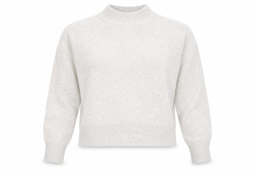 Front view of Anine Bing women’s beige mock neck wool blend jumper, size S