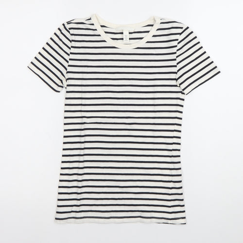 H&M Women’s XS Black White Striped Cotton Stretch T-Shirt