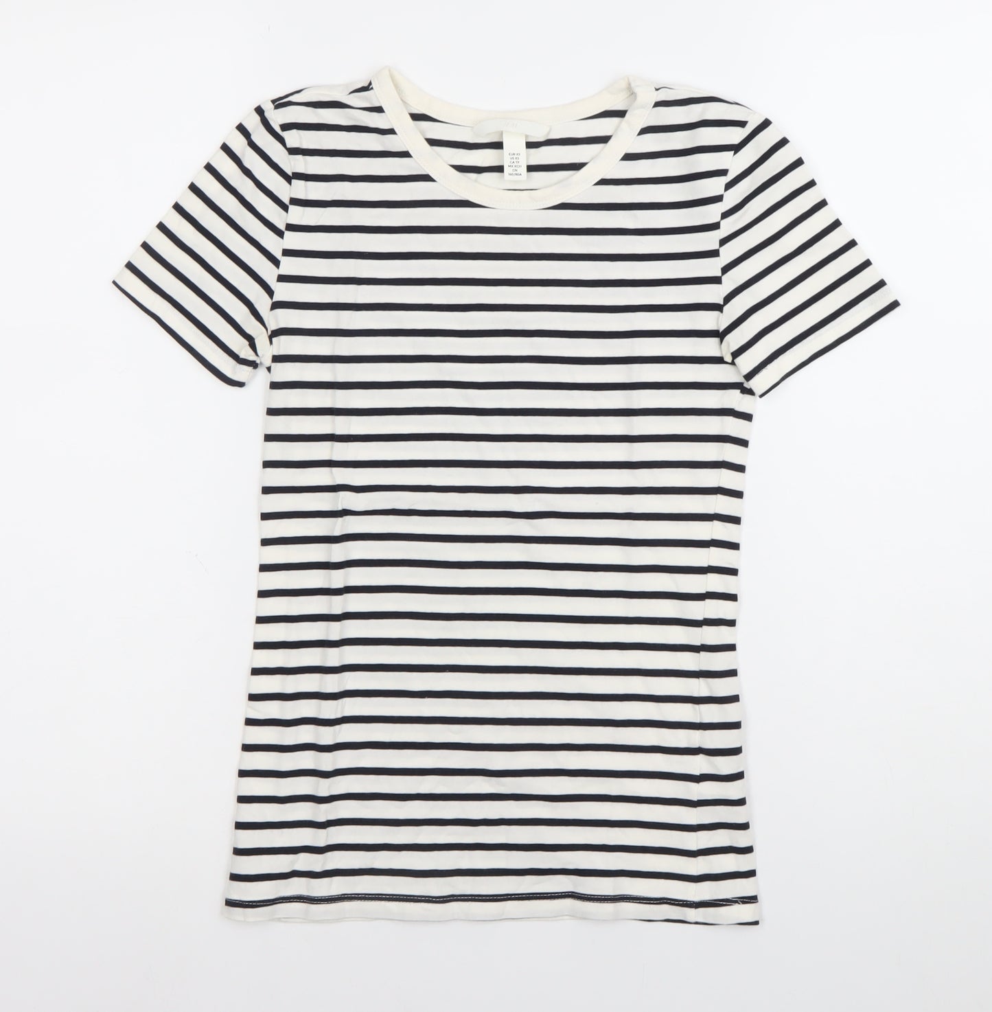 H&M Women’s XS Black White Striped Cotton Stretch T-Shirt