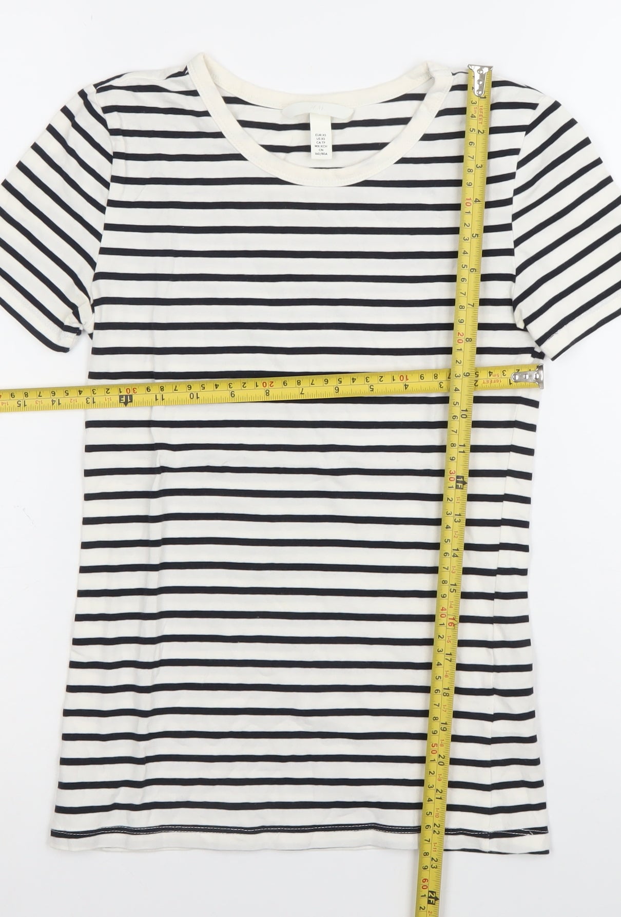 H&M Women’s XS Black White Striped Cotton Stretch T-Shirt