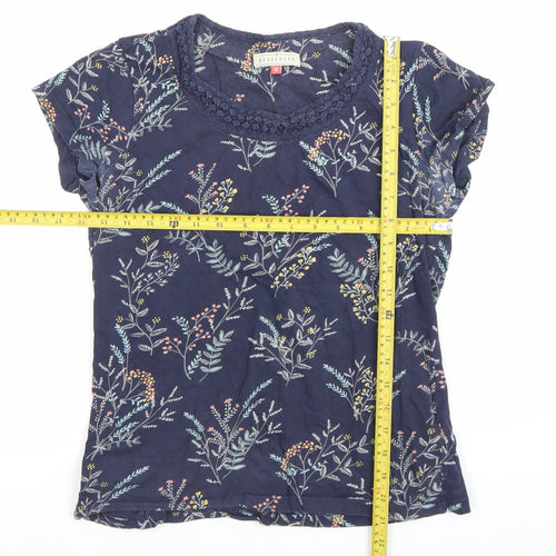 Brakeburn Womens Blue Floral Cotton Crochet Neck T-Shirt Size 10