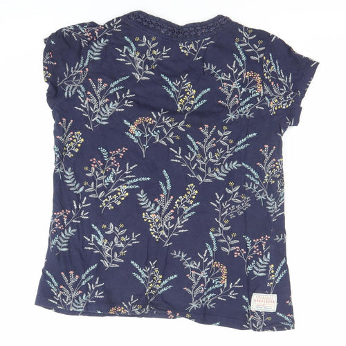 Brakeburn Womens Blue Floral Cotton Crochet Neck T-Shirt Size 10