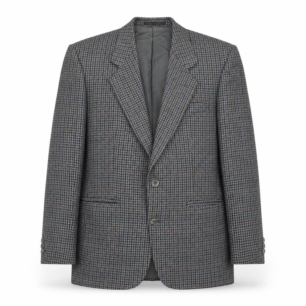 Front view of Greenwoods men’s multicoloured wool check blazer jacket, size 38