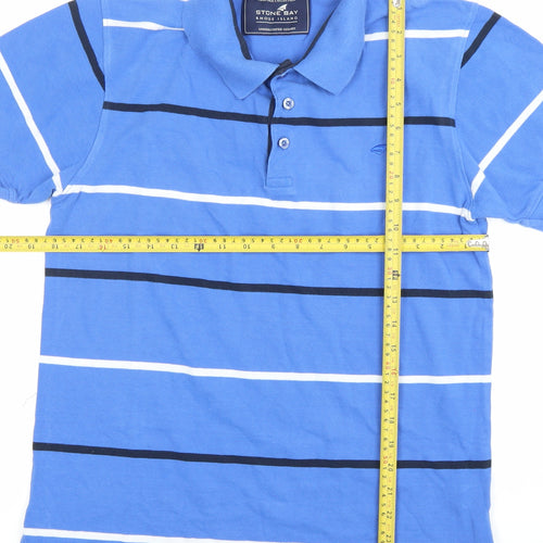 Stone Bay Men’s Blue Striped Cotton Polo Shirt Size S