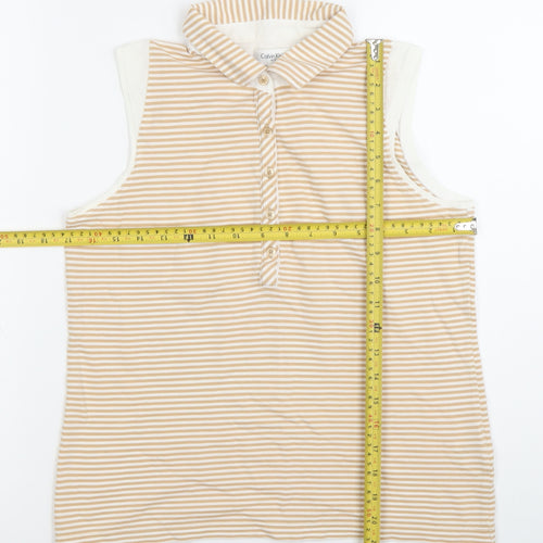 Calvin Klein Women’s Beige Striped Sleeveless Polo Shirt M