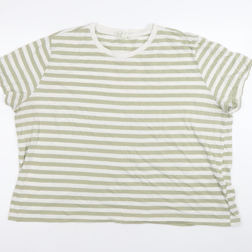 H&M Womens Green White Striped T-Shirt Size 18 Cotton Casual