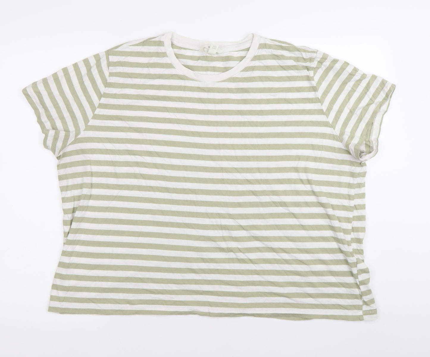 H&M Womens Green White Striped T-Shirt Size 18 Cotton Casual