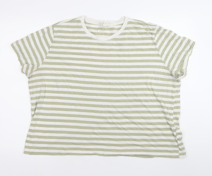 H&M Womens Green White Striped T-Shirt Size 18 Cotton Casual