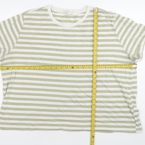 H&M Womens Green White Striped T-Shirt Size 18 Cotton Casual