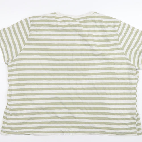 H&M Womens Green White Striped T-Shirt Size 18 Cotton Casual