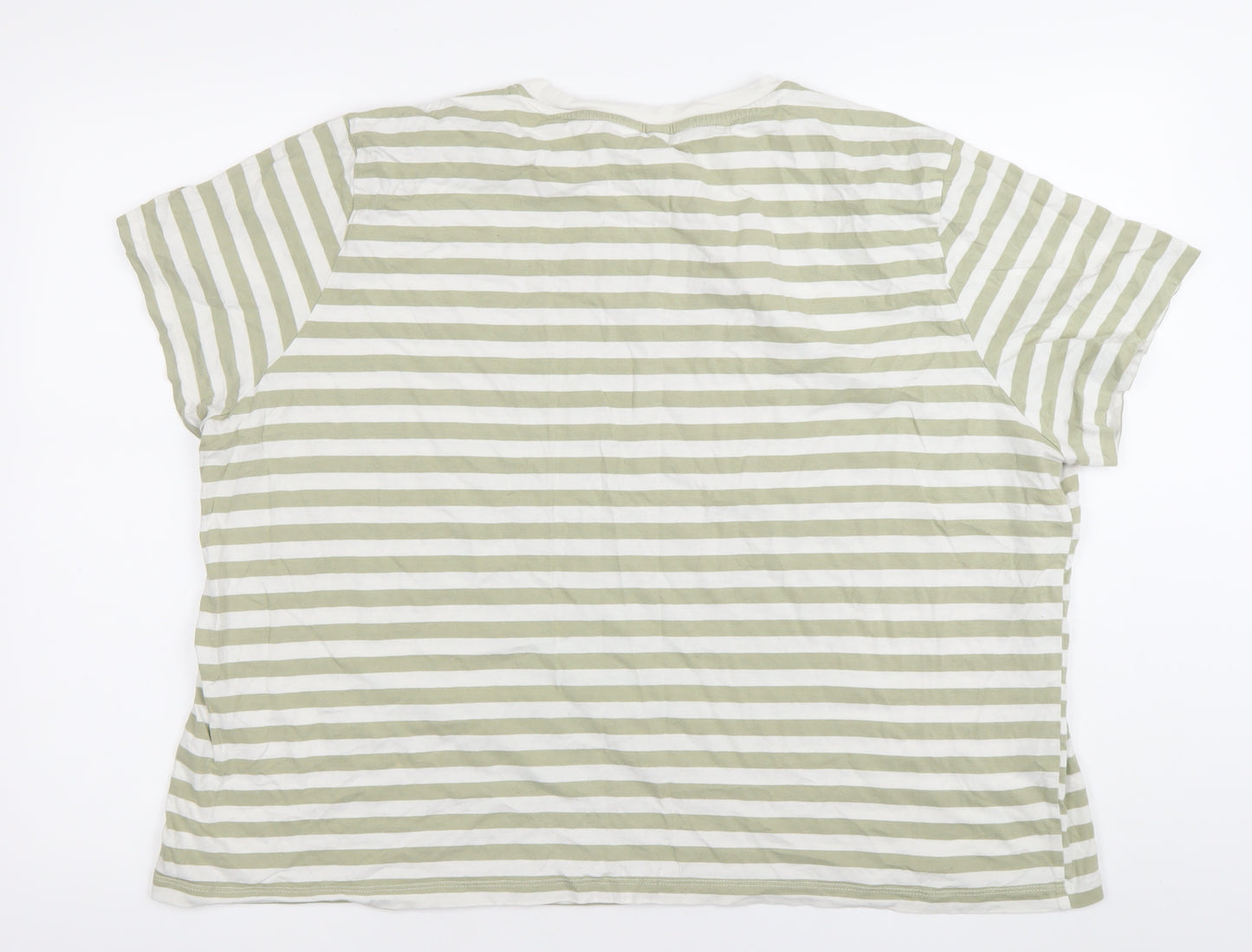 H&M Womens Green White Striped T-Shirt Size 18 Cotton Casual