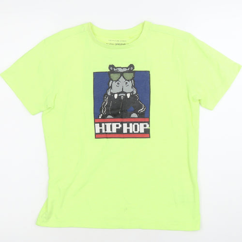 Next Boys Green Hip Hop Graphic T-Shirt Age 9 Years Short Sleeve Crew Neck