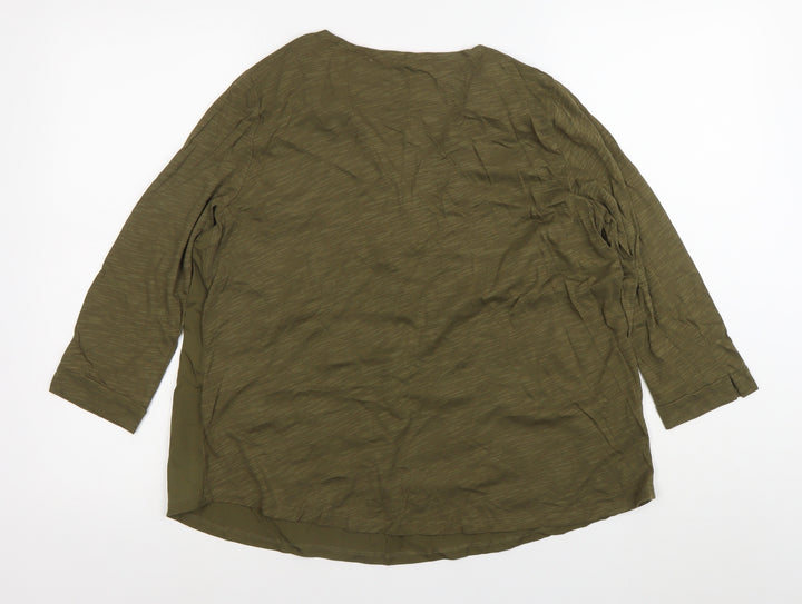White Stuff Women’s Green Tunic Blouse UK 14 V-Neck 3/4 Sleeve