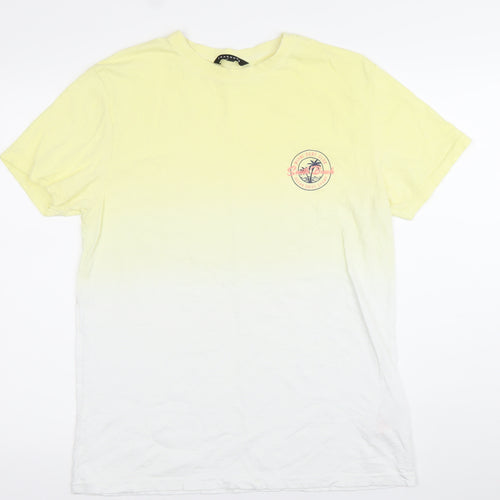 Peacocks Men's Yellow M Gradient Summer T-Shirt Short Sleeve Cotton