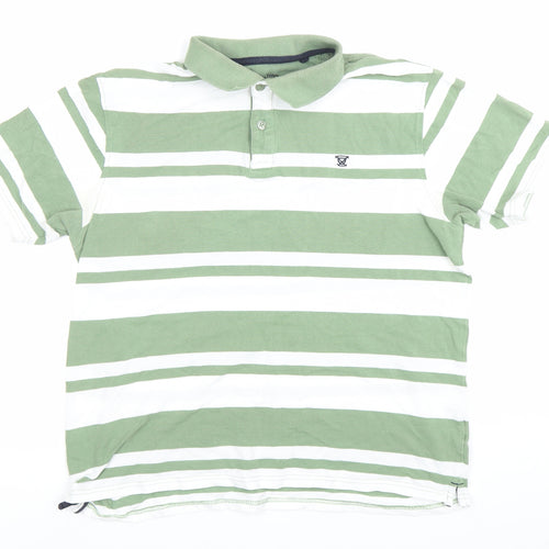James Pringle Men's Green White Striped Cotton Polo Shirt Medium