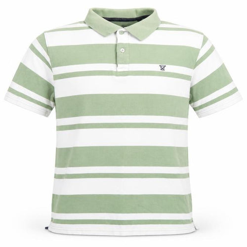 James Pringle Men's Green White Striped Cotton Polo Shirt Medium