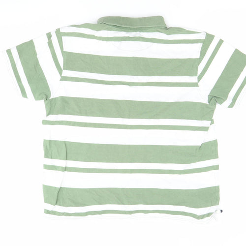 James Pringle Men's Green White Striped Cotton Polo Shirt Medium