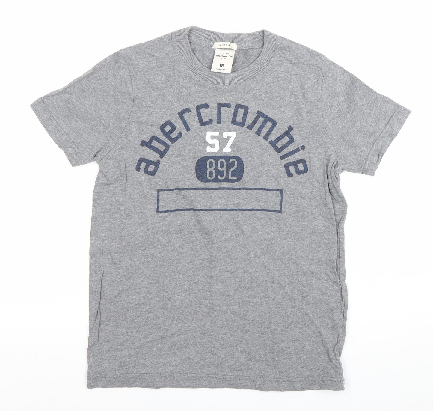 Abercrombie Boys Grey Muscle Fit Graphic Logo T-Shirt Size M