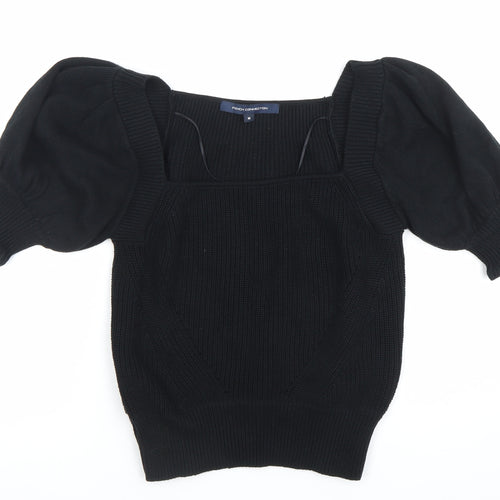 French Connection Womens Black Cotton Puff Sleeve Blouse M