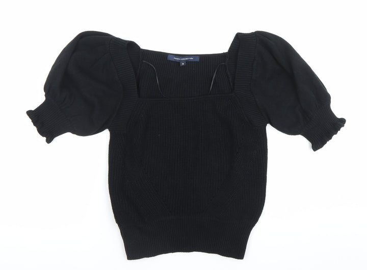 French Connection Womens Black Cotton Puff Sleeve Blouse M