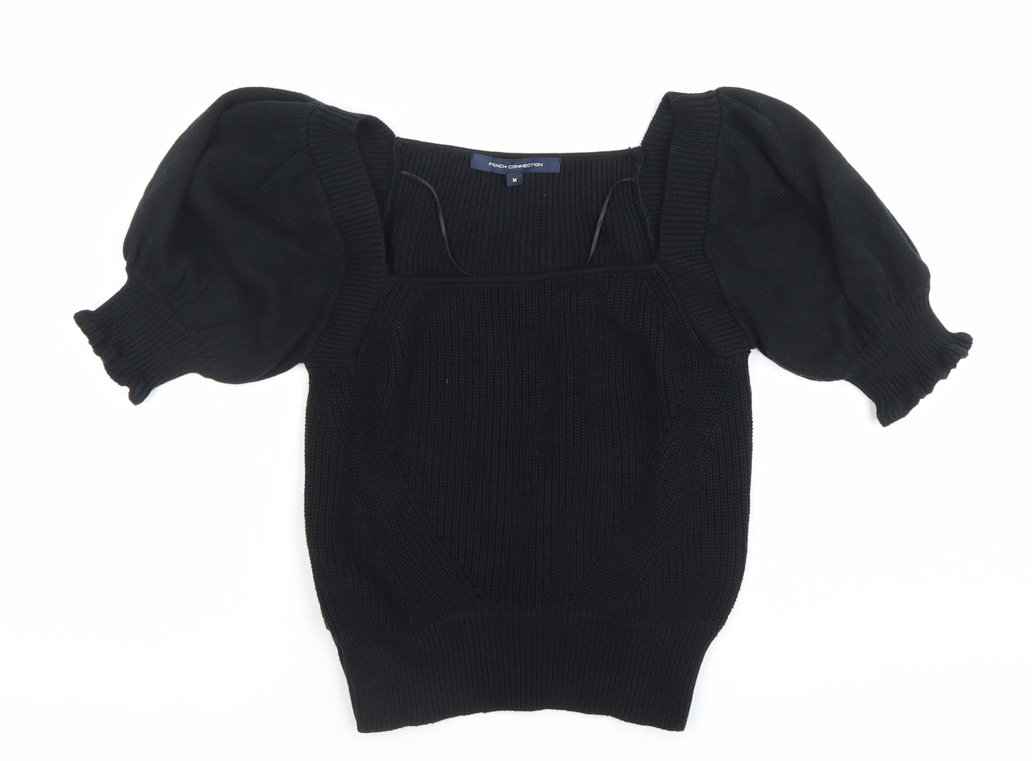 French Connection Womens Black Cotton Puff Sleeve Blouse M