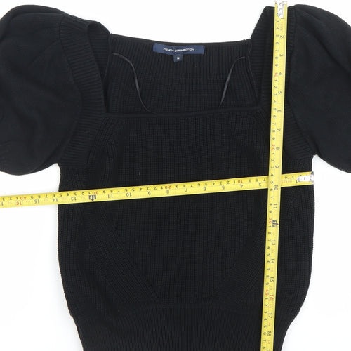 French Connection Womens Black Cotton Puff Sleeve Blouse M
