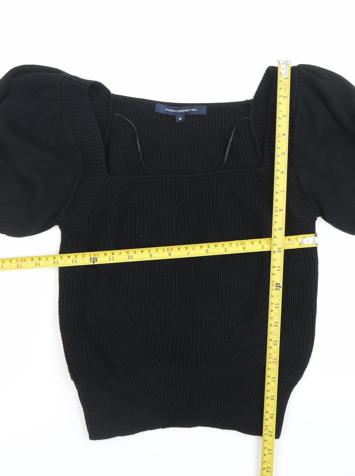 French Connection Womens Black Cotton Puff Sleeve Blouse M