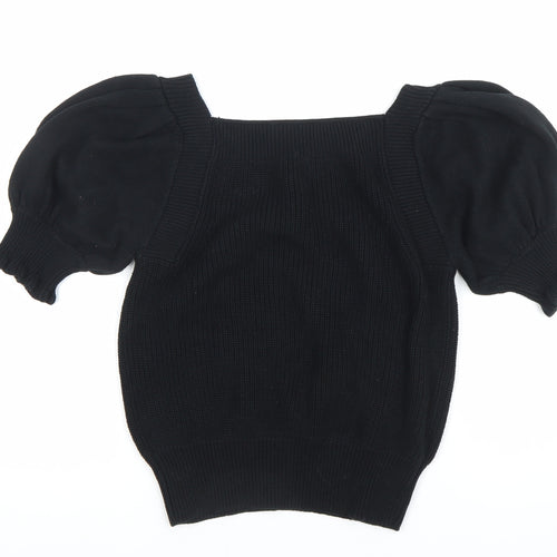 French Connection Womens Black Cotton Puff Sleeve Blouse M