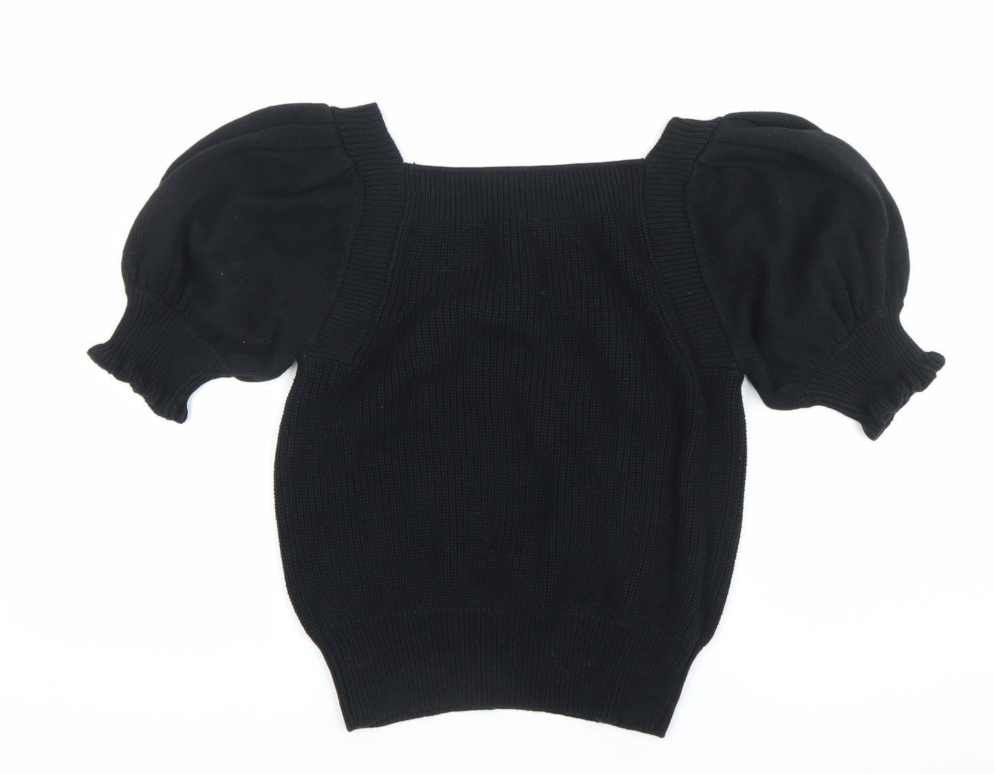 French Connection Womens Black Cotton Puff Sleeve Blouse M
