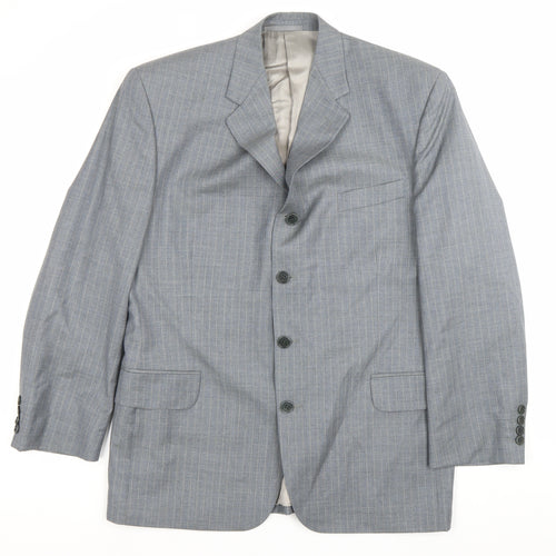 Jaeger Men’s Grey Pinstripe Wool Blazer Jacket 42R Classic Fit